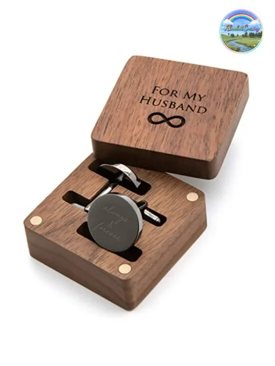 Engraved Cufflinks Stainless Steel Wood Gift Box Wedding Groom Gift