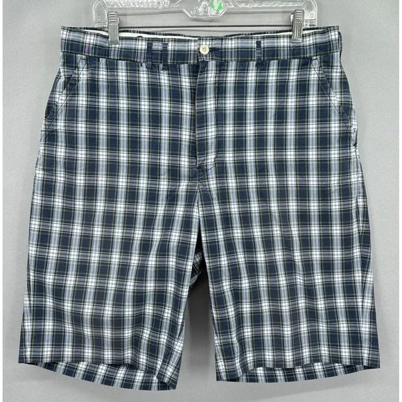Vintage Polo Ralph Lauren Shorts Mens 34 Plaid Navy Blue Green Tartan 10