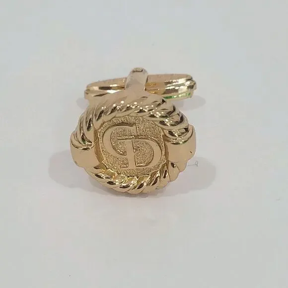Single Only 1 Christian Dior CD Gold Tone Logo Round Cufflink Vintage‎ Authentic