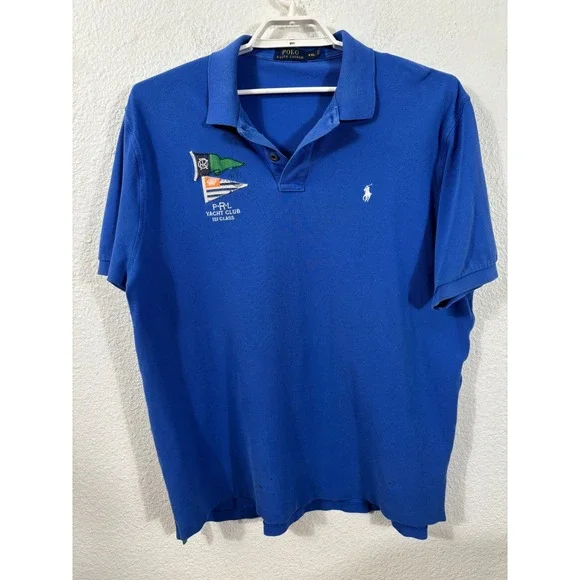 Polo‎ Ralph Lauren Polo Shirt Mens XXL Blue Yacht Club 1st Class Pique