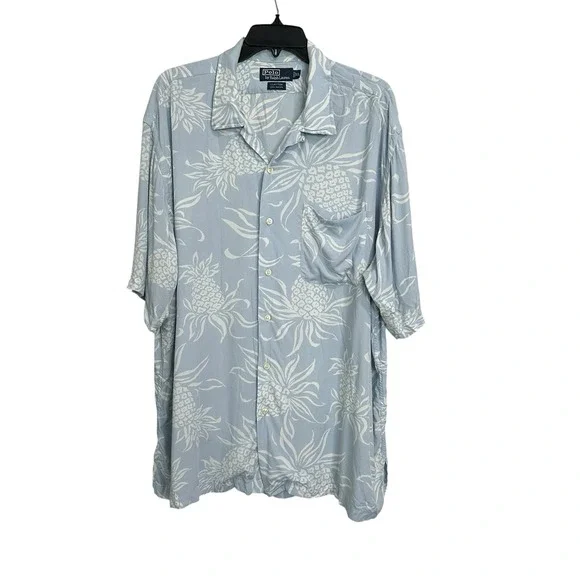 Polo Ralph Lauren‎ Shirt XL Blue Clayton 100% Rayon Pineapples Tropical #DD10-1