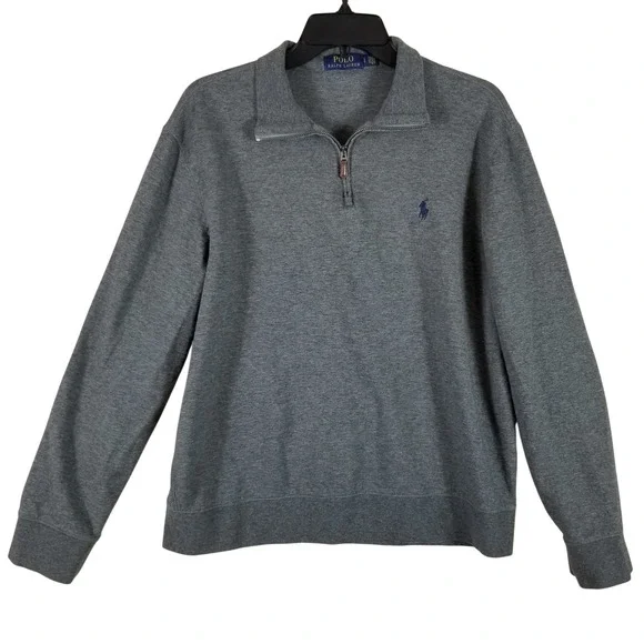 Polo Ralph Lauren Mens Large Grey Quarter Zip Pullover‎ Cotton Blend Sweater