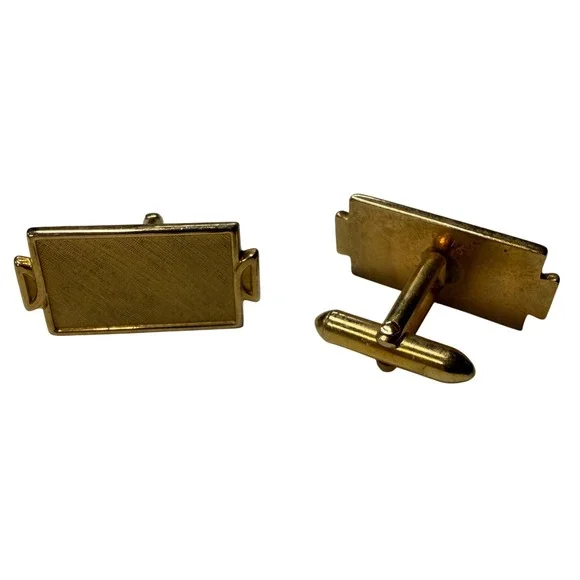 Vintage Gold Tone Textured Rectangular Toggle Back Cufflinks Mens Formal Jewelry