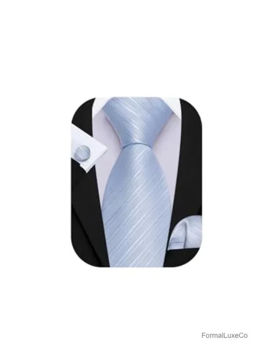 Silk Blend Tie Set with Pocket Square & Cufflinks Business Wedding