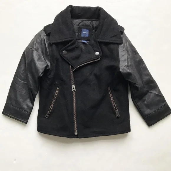 BABygap black motto mix jacket VGUC - button mark on sleeve 4T
