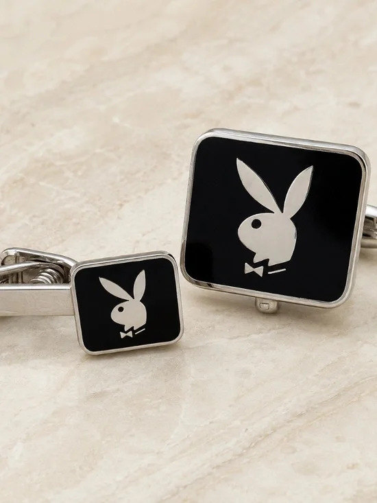Vintage Playboy Bunny Single Cufflink & Tie Bar – Robbins Co. Attleboro – Black