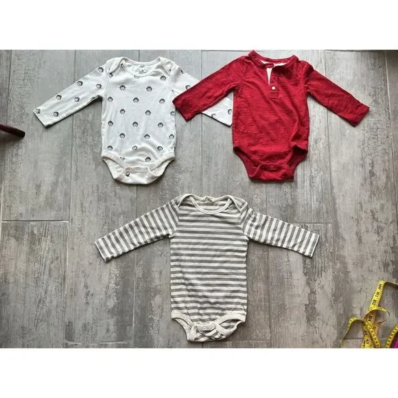 BABY GAP Toddler One Piece Long Sleeve Bodysuits Lot Set of 3 Cotton 12-18m