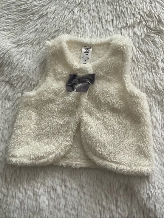 Carter's Cream Plush Vest with Gray Bow