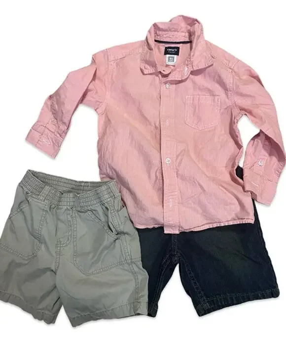 3-piece Sz 4T lot featuring a Carter’s shirt and two pairs of shorts.