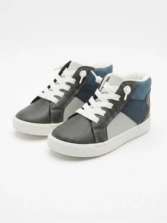 Kids High-Top Sneakers in Gray, Navy & White