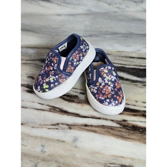 Carters Nettie‎ Toddler Girls Floral Slip On Sneakers Navy Blue Size 4M CF22G03