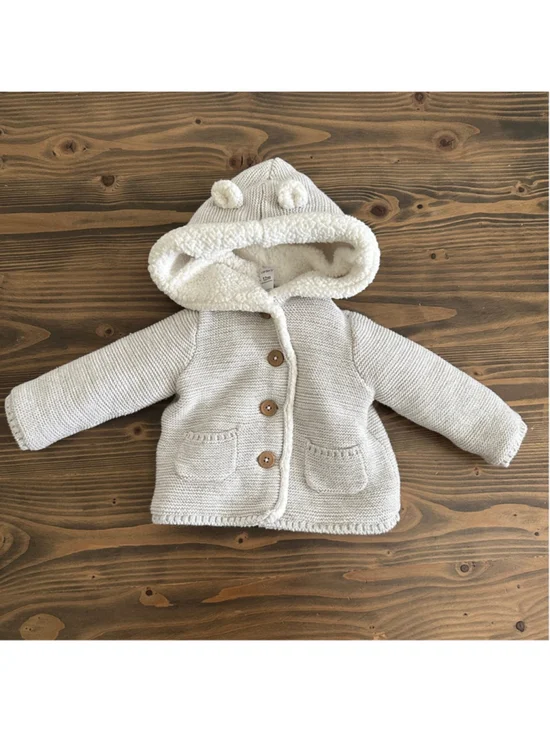 Carter’s Hooded Cardigan 12M Gray Sherpa Bear Ear Baby Sweater
