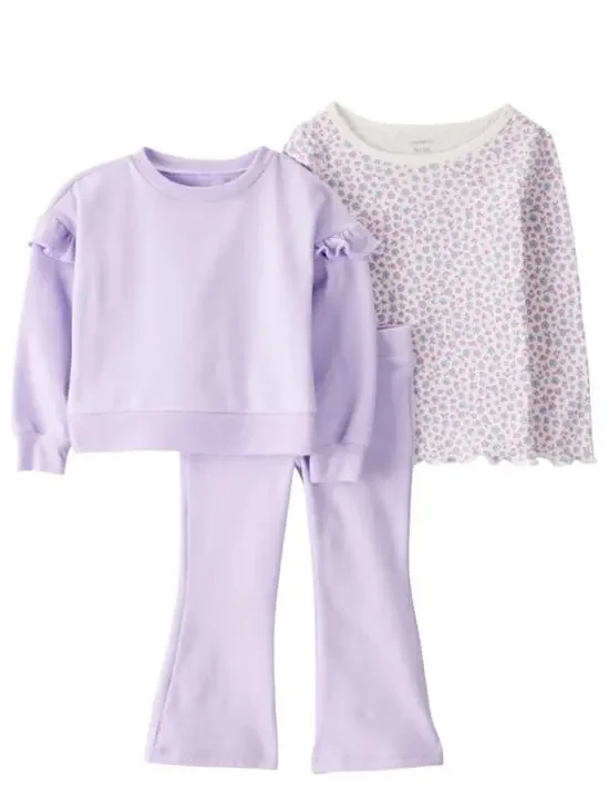 Carter's Toddler’s 3-Piece Playwear Set Flare Lavender Pants Size 3T NWT