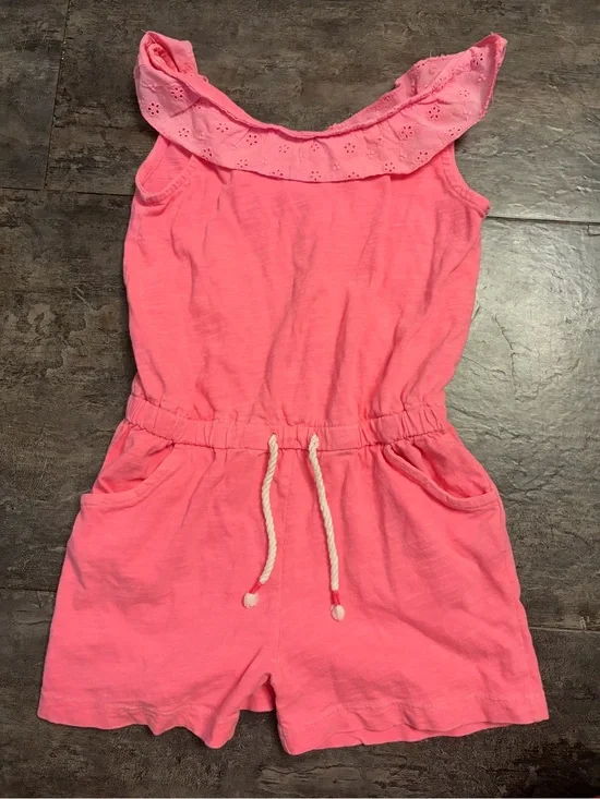 Carter's Pink Eyelet Ruffle Romper with Drawstring