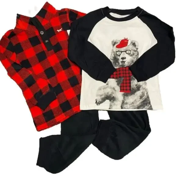 Carter's Boys Bear Shirt Plaid Pullover Joggers 3 piece Set Size 5T NWT