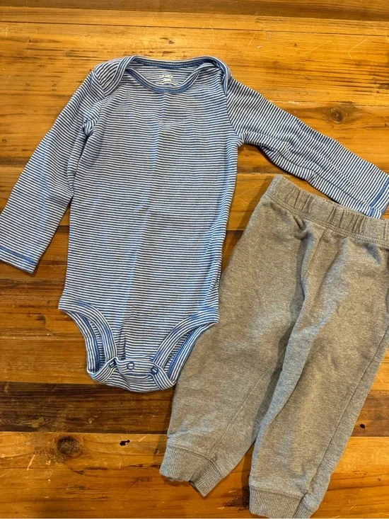 Carter's 18M Blue Striped Long Sleeve Bodysuit & Grey Jogger Set
