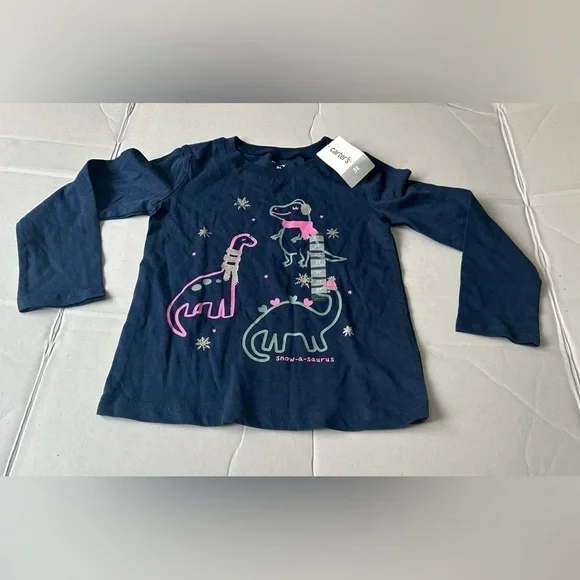 Carter’s Toddler Girl Dino/Dinosaur Winter Graphic Long Sleeve T-Shirt 3T NWT
