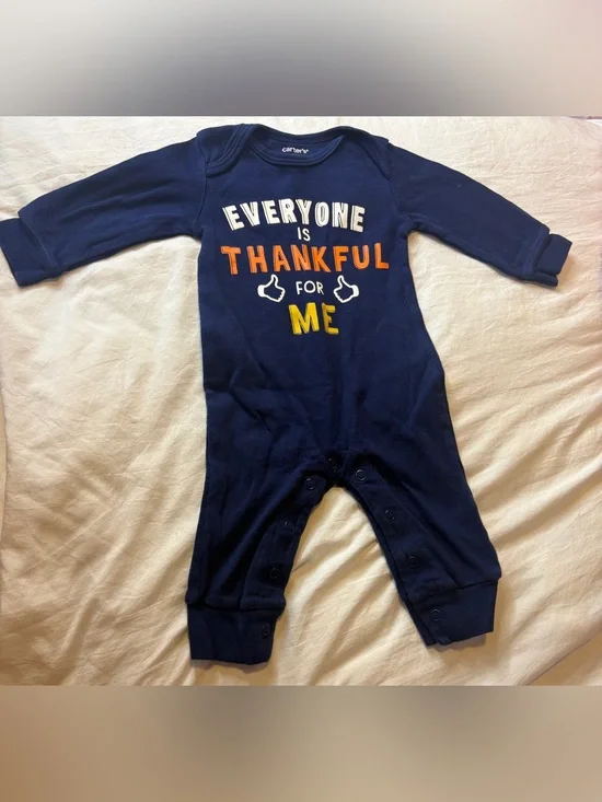 Carter's Navy One-Piece with “Everyone is Thankful for Me” graphic