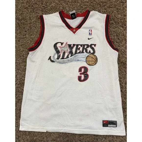 Vintage Nike Team Allen Iverson 76ers Jersey White 3 Stitched Mens Size 2XL