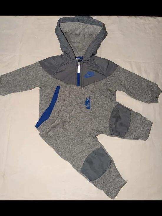 Nike Grey & Blue Kids Hooded Sweatshirt and Joggers Set