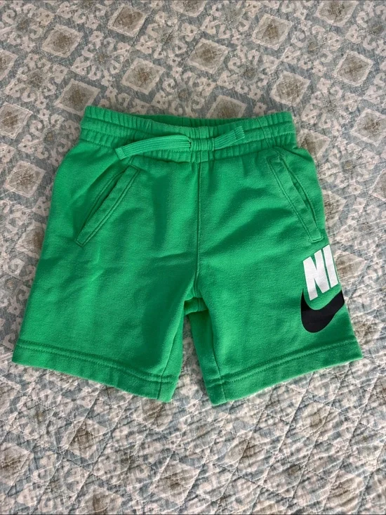 Nike Bright Green Fleece Kids Shorts with Bold Swoosh