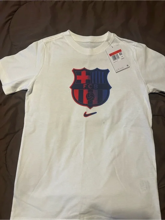 Nike White Kids FC Barcelona Crest Tee