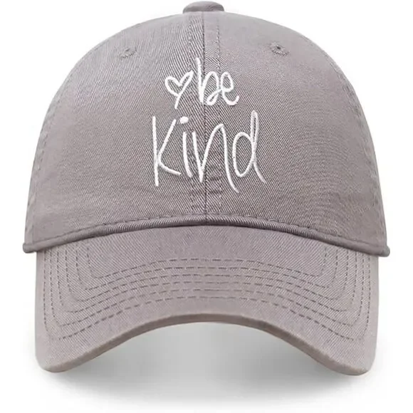 Unisex Light Grey 100%Cotton Be Kind Embroidered Adjustable Classic Baseball Cap