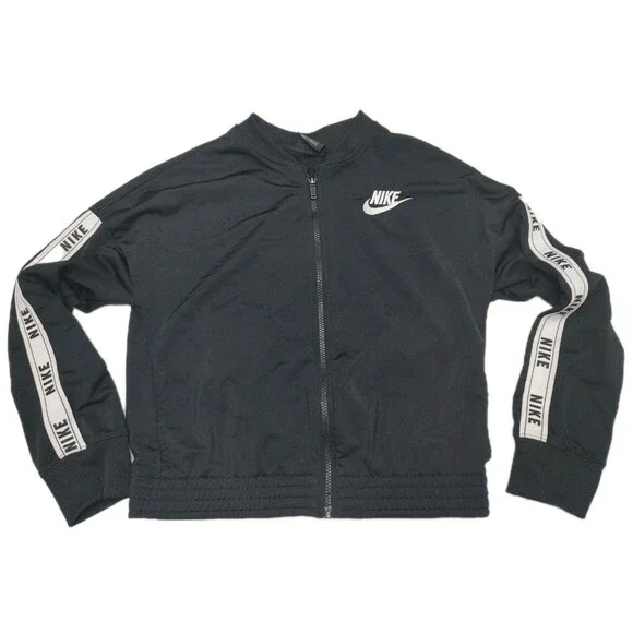 Nike Jacket Youth XL Black White Logo Swoosh Track Full Zip Lightweight (0017)