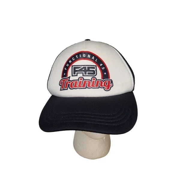 F45 Training‎ Trucker Hat OS White Blue Red Mesh Snapback Functional Fitness Cap