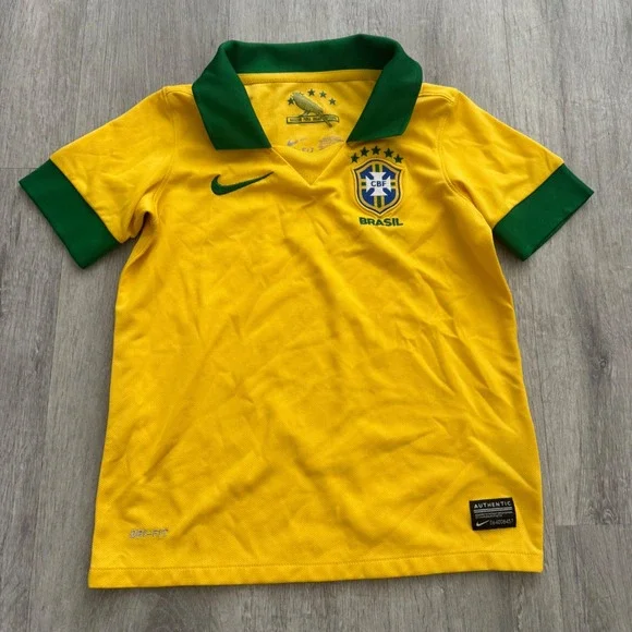 Nike Brazil CBF Soccer Jersey Kids XS Yellow Green Dri-FIT 519871-703