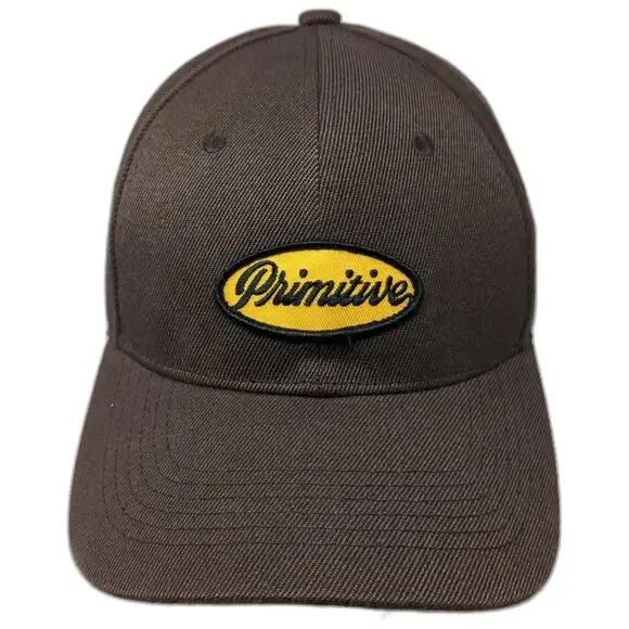 Primitive Snapback Hat Brown One Size Yellow Oval Embroidered Patch Structured