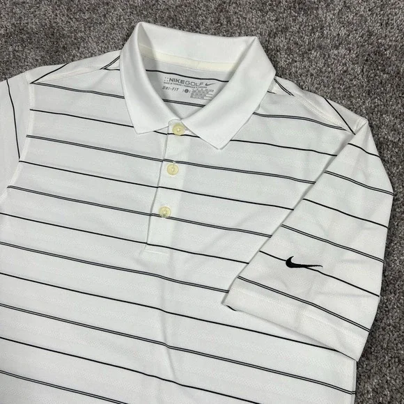 Nike Golf White Striped Polo Youth Large Dry Fit Short Sleeve Kids Size Boys New
