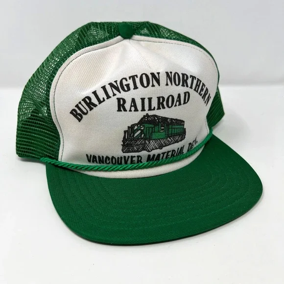 Vintage Burlington Northern Railroad Hat Cap Snapback Mesh Back Trucker Hat