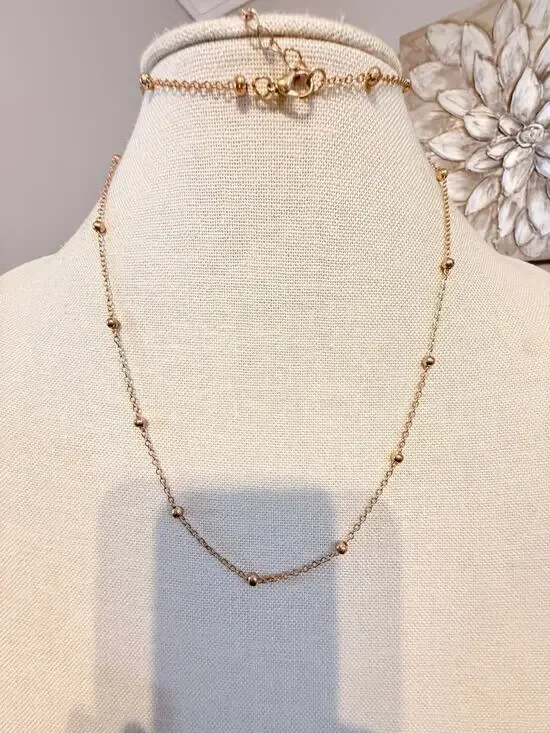 Vintage Gold Tone Station Bead Chain Necklace 32”+5”