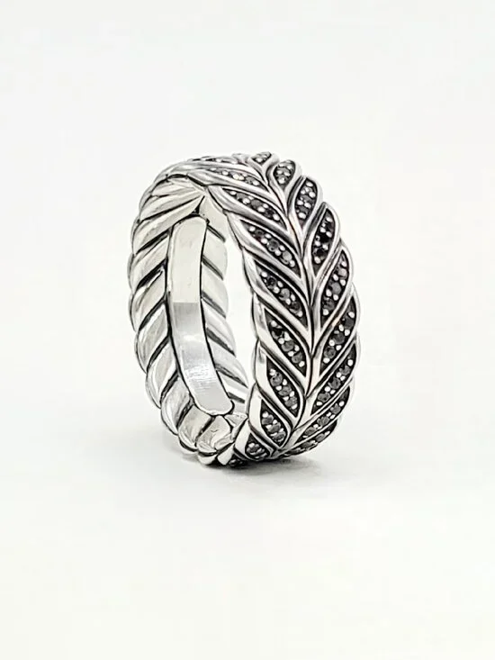 David Yurman Chevron Pavé Band Ring w/ Pavé Black Diamonds - 9mm - Size 10