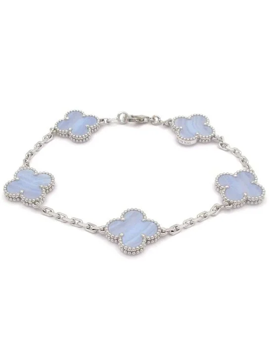 Van Cleef & Arpels Bracelet Vintage Alhambra 18k White Gold Light Blue Motif