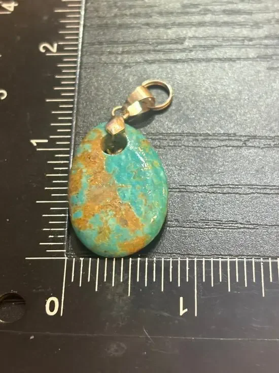 Turquoise Matrix Genuine Stone Oval Pendant Silver Tone