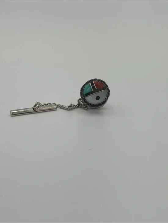 Vintage Sterling Silver 925 Native American  Zuni Sunface tie tack pin