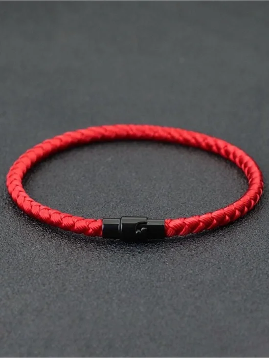 Red Braided Cord Bracelet with Black Magnetic Clasp waterproof
