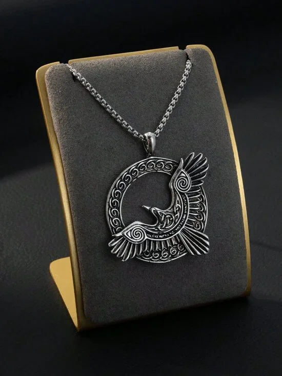 Men's Nordic Viking Crow Totem Stainless Steel Necklace