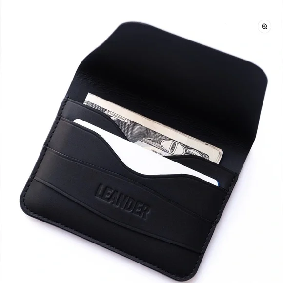 Leander Minimalist Black Leander Leather Bi Fold Wallet  NWT with Box