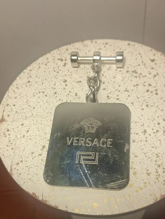 Versace Silver Medusa Engraved Square Key Charm