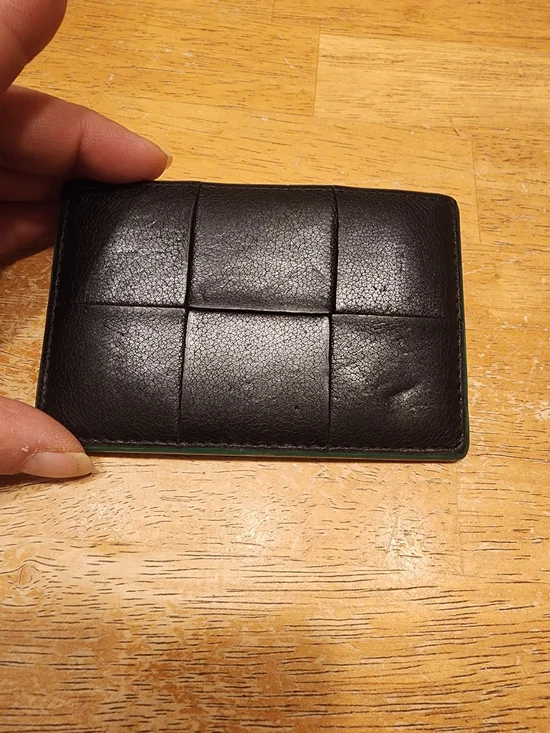 black Bottega Veneta Cassette Card Case maxi Intreccio woven leather.