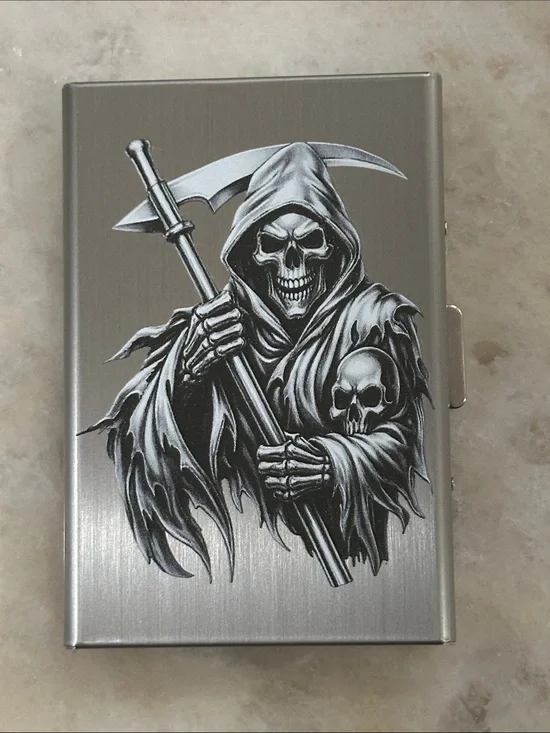 Silver Grim Reaper Metal Art Card Case