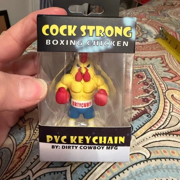 Dirty Cowboy Strong Boxing Chicken PVC Keychain Novelty Figure‎ NIB