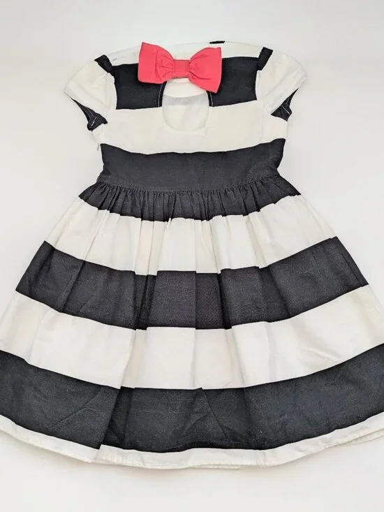 Gymboree Girls' (Size 5) Short- Sleeve Wide-Striped Party Dress w/Back Pink Bow