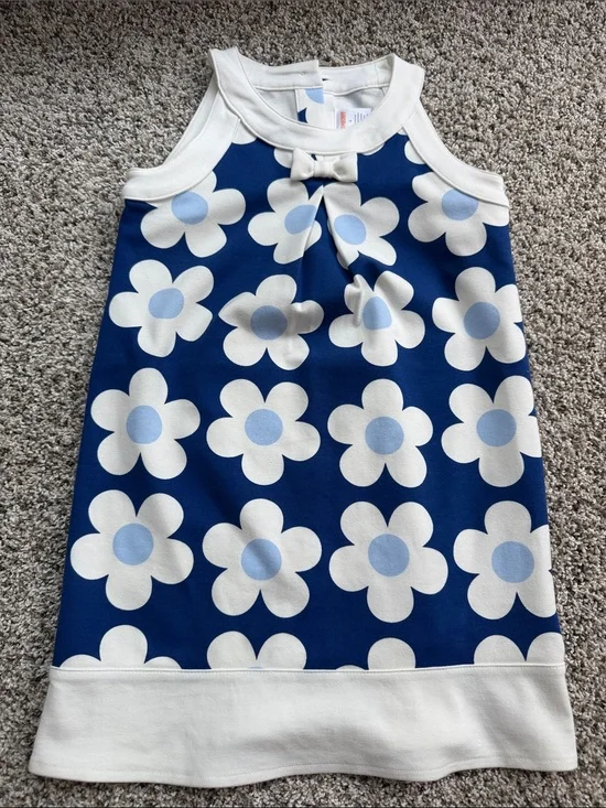 NWOT Gymboree Navy Floral Tank Dress White Trim and Light Blue Centers size 6