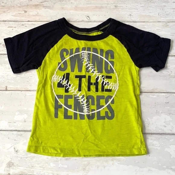 OshKosh 4T Boys Baseball Raglan Tee Shirt Green Navy Blue Short Sleeves Size 4
