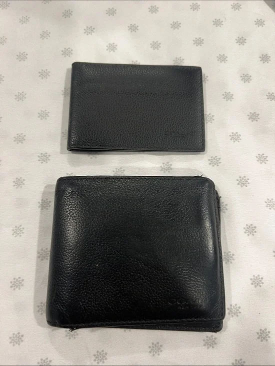 Coach Black Leather Money Clip Wallet Set