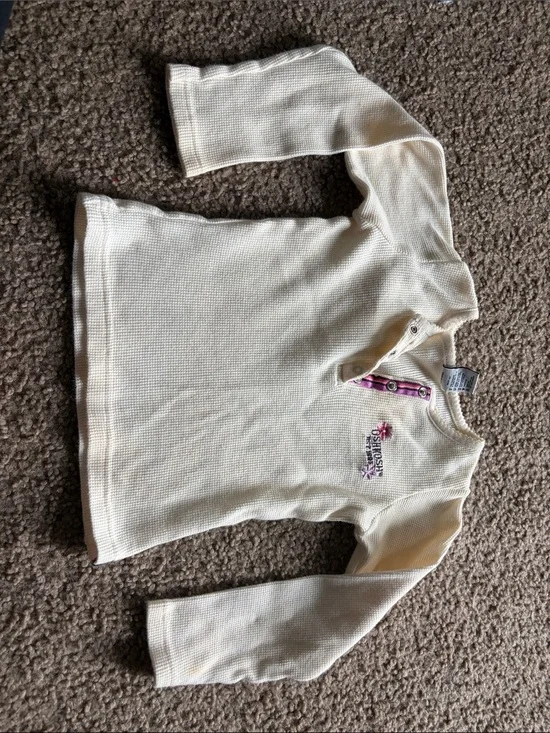 B41 Vintage OshKosh B’Gosh Cream Thermal Henley Top with Pink Accent, 4t